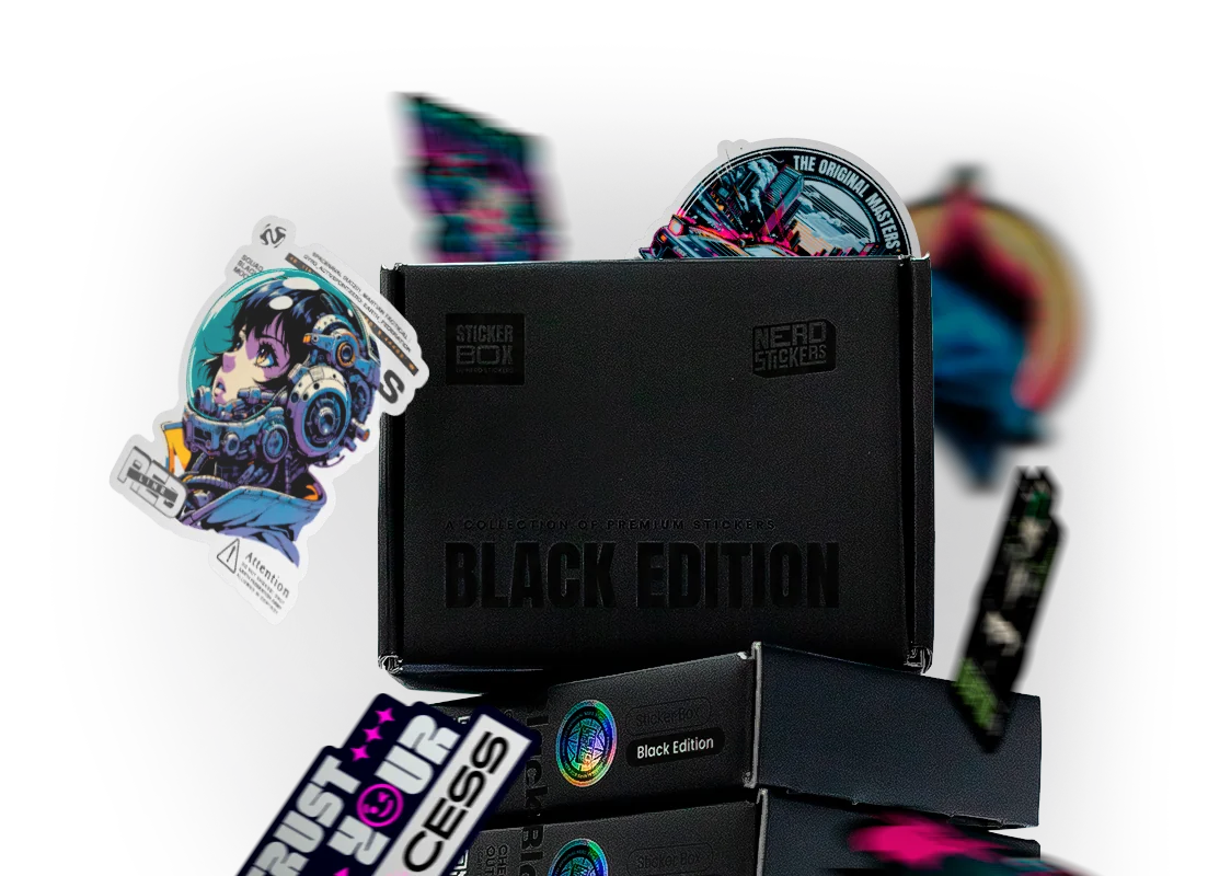 Sticker Box Black com os adesivos da caixa