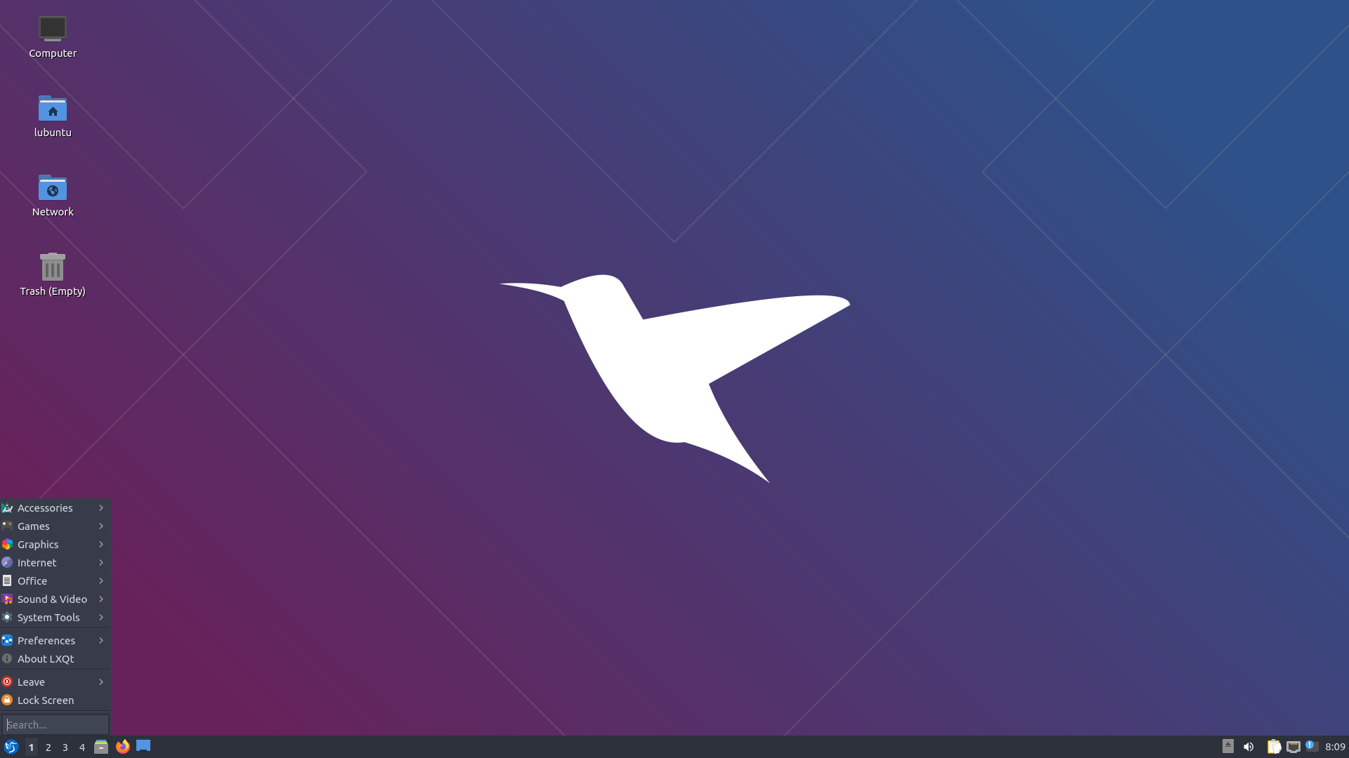 Tela incial de um dos sistemas operacionais mais leves, o Lubuntu.