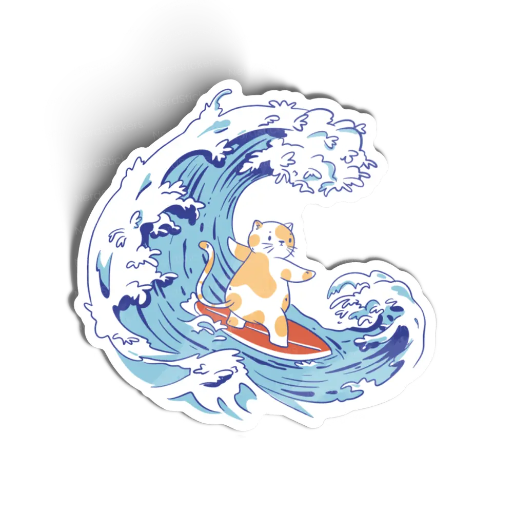 Adesivo Gato Surfista na Grande Onda, Animais